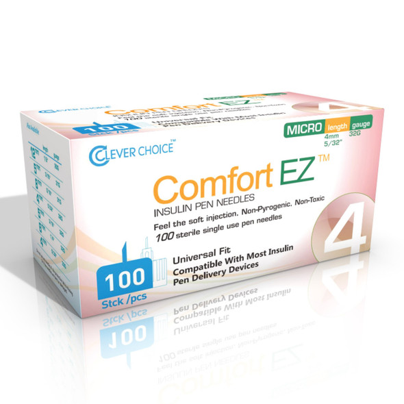 Standard Insulin Pen Needle Comfort EZ‚ 32 Gauge 4 mm Length NonSafety 32G4 Box of 100