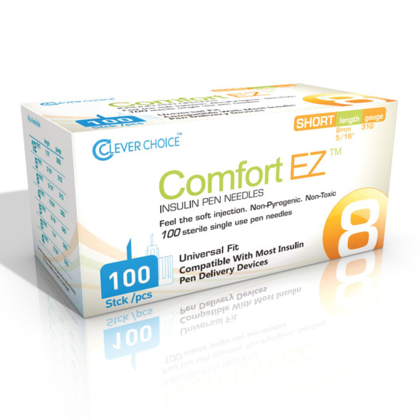 Standard Insulin Pen Needle Comfort EZ‚ 31 Gauge 8 mm Length NonSafety 31G8 Case of 3000