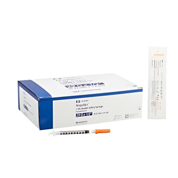 Safety Insulin Syringe with Needle One-Care® 1 mL 1/2 Inch 29 Gauge Sliding Safety Needle Ultra Thin Wall OC-ISS100-1.0-29 Box of 100 