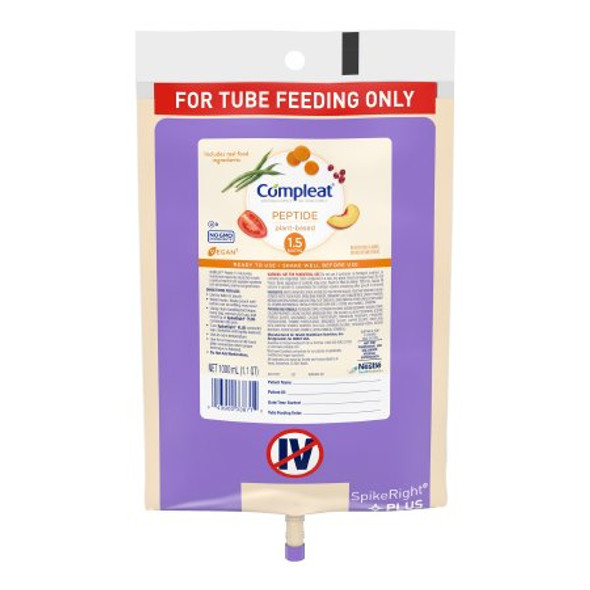 Tube Feeding Formula Compleat® Peptide 1.5 Unflavored Liquid 1000 mL Ready to Hang Prefilled Container 00043900617152 Case/6