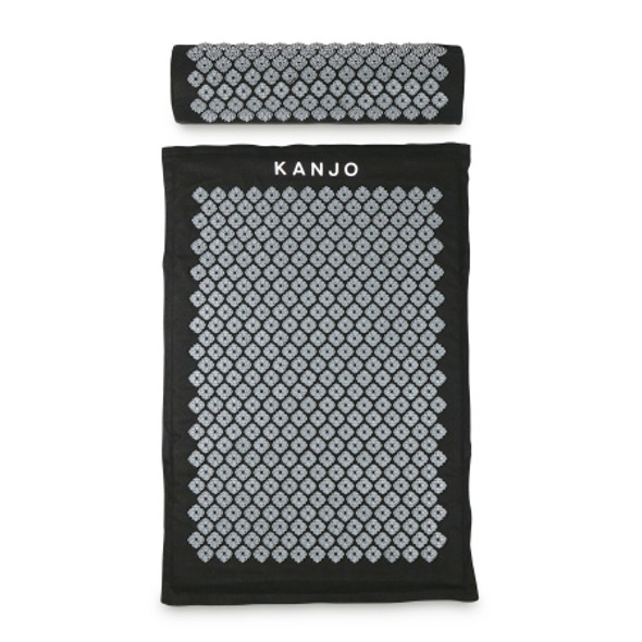Kanjo Accupressure Mat Set Large Black / White Cotton-Linen Fabric / Memory Foam / Plastic Mat: 24 X 34 Inch / Pillow: 6 X 22 Inch KANMATXL Set/1