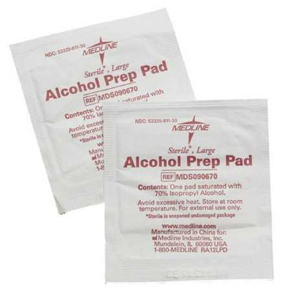 Alcohol Prep Pad Medline 70% Strength Isopropyl Alcohol Individual Packet Medium Sterile MDS090735 Case of 3000 MDS090735 MEDLINE 508660_CS