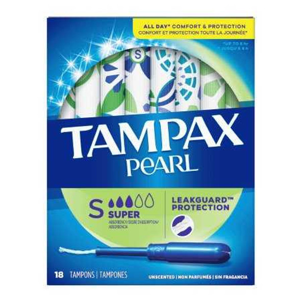 Tampon Tampax® Pearl Super Absorbency Plastic Applicator Individually Wrapped 07301037908 Box of 1 07301037908 Tampax® Pearl 1229257_BX