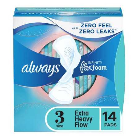 Feminine Pad Always® Infinity FlexFoam Extra Heavy Flow WIth Wings Heavy Absorbency 03700089909 Box of 14 03700089909 Always® Infinity FlexFoam Extra Heavy Flow 1231749_BX