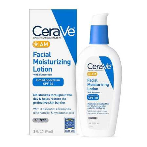 Facial Moisturizer with Sunscreen CeraVe® AM 3 oz. Pump Bottle Unscented Lotion 60600053746 Pack of 1 60600053746 CeraVe® AM 1229989_EA