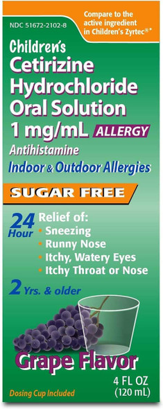 Taro Children's Cetirizine Oral Solution Syrup Allergy Relief 1mg/mL 4 oz., Pack of 1 51672210208 Taro 826600_EA
