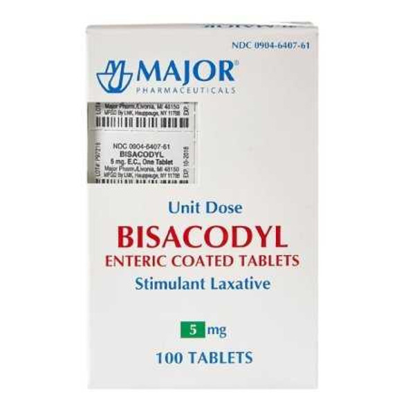 Laxative Major® Tablet 100 per Bottle 5 mg Strength Bisacodyl USP 00904640761 Box of 100 00904640761 Major® 952191_BX
