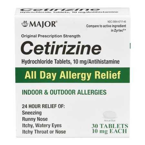 Major® Cetirizine HCl 10 mg Tablet Bottle 30 Tablets 00904671746 Pack of 1 00904671746 Major® 1146565_EA