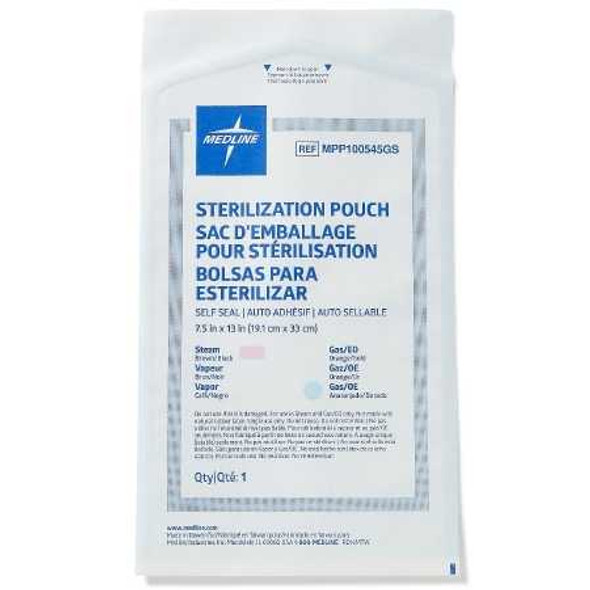 Sterilization Pouch Ethylene Oxide (EO) Gas / Steam 7-1/2 x 13 Inch Self Seal MPP100545GS Box of 200 MPP100545GS MEDLINE 1112524_BX