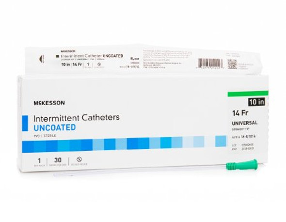 Urethral Catheter McKesson Straight Tip Uncoated PVC 14 Fr. 10 Inch 16-U1014 Box/30