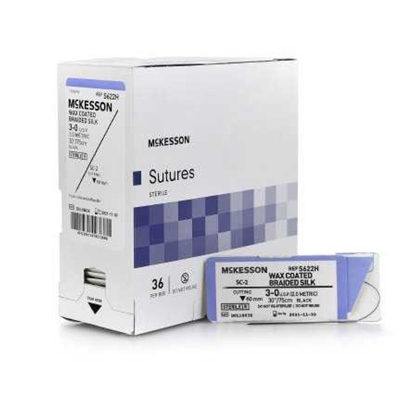 Nonabsorbable Suture with Needle McKesson Silk SC-2 Straight Conventional Cutting Needle Size 3 - 0 Braided S622H Box of 1 S622H McKesson 1034515_BX