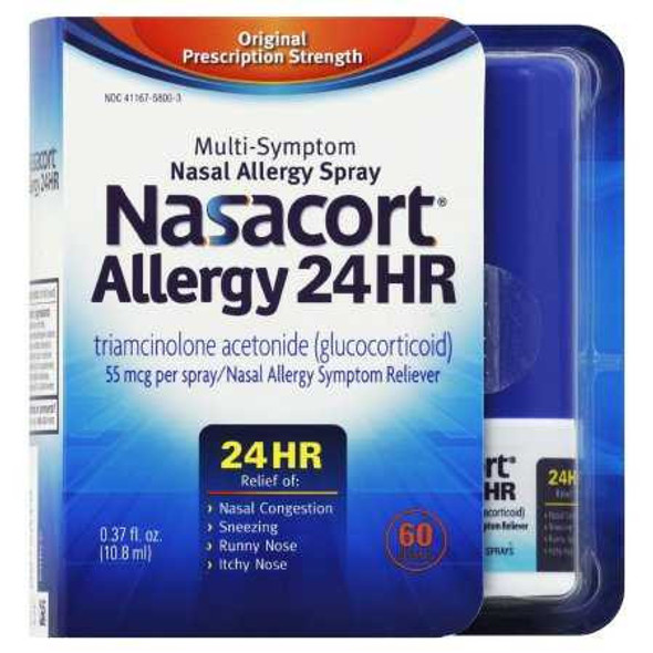 Nasacort Allergy Relief Nasal Spray, Triamcinolone Acetonide 55 mcg Strength, 60 Spray, 0.37 oz., Pack of 1 41167058003 Nasacort® Allergy 24 Hr 881857_EA