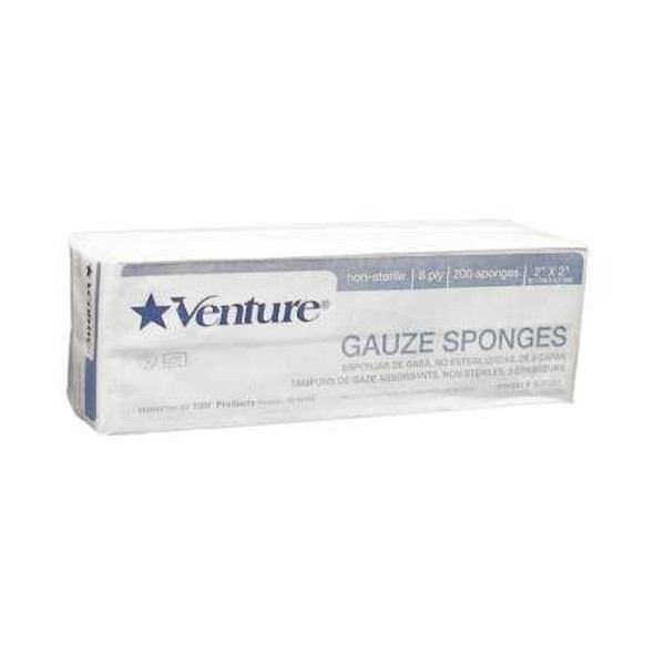 Gauze Sponge Venture™ 2 x 2 Inch 200 per Sleeve NonSterile 8-Ply Square 908282 Case of 5000 908282 Venture™ 768823_CS