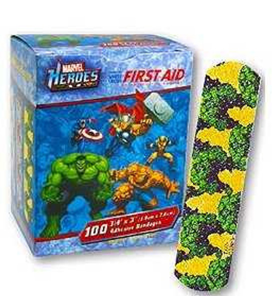 Adhesive Strip 3/4 x 3 Inch Plastic Rectangle Kid Design (The Hulk) Sterile AB127 Box of 100 AB127 Medibadge 720220_BX