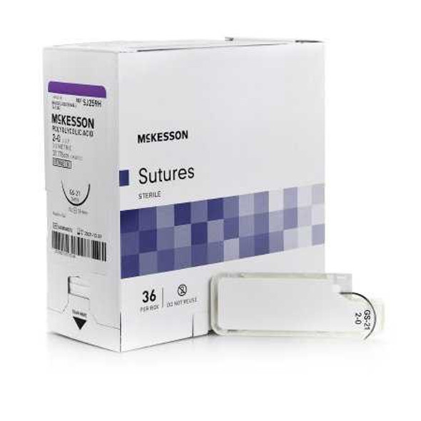 Absorbable Suture with Needle McKesson Polyglycolic Acid GS -21 1/2 Circle Taper Point Needle Size 2 - 0 Braided SJ259H Box of 1 SJ259H McKesson 1034525_BX
