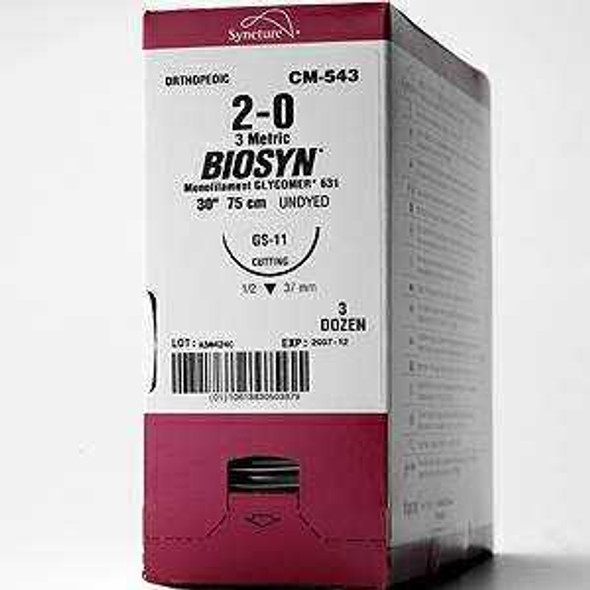 Absorbable Suture with Needle Biosyn™ Polyester C-14 3/8 Circle Reverse Cutting Needle Size 3 - 0 Monofilament SM-693 Box of 1 SM-693 Biosyn™ 533503_BX
