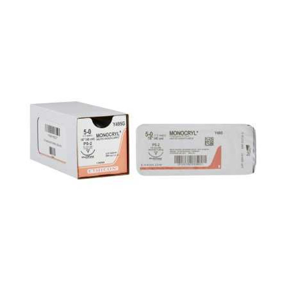 Absorbable Suture with Needle Monocryl™ Poliglecaprone PS-2 3/8 Circle Precision Reverse Cutting Needle Size 5 - 0 Monofilament Y495G Box of 12 Y495G Monocryl™ 1185833_BX