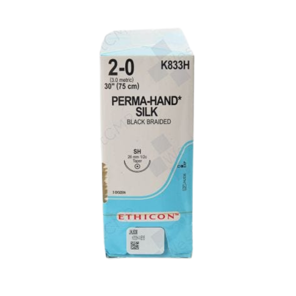 Nonabsorbable Suture with Needle Perma-Hand™ Silk SH 1/2 Circle Taper Point Needle Size 2 - 0 Braided K833H Box of 36