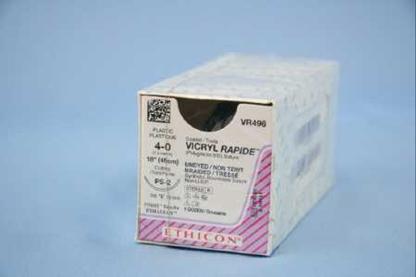 Absorbable Suture with Needle Coated Vicryl™ Rapide Polyglactin 910 PS-2 3/8 Circle Precision Reverse Cutting Needle Size 4 - 0 Braided VR496 Box of 12 VR496 Coated Vicryl™ Rapide 278267_BX