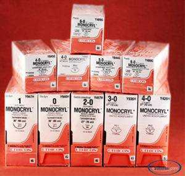 Absorbable Suture with Needle Monocryl™ Poliglecaprone CP-1 1/2 Circle Reverse Cutting Needle Size 2 - 0 Monofilament Y266H Box of 36 Y266H Monocryl™ 224008_BX