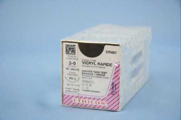 Absorbable Suture with Needle Coated Vicryl™ Rapide Polyglactin 910 PS-2 3/8 Circle Precision Reverse Cutting Needle Size 3 - 0 Braided VR497 Box of 12 VR497 Coated Vicryl™ Rapide 278266_BX