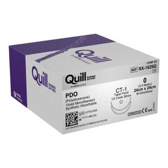 Absorbable Suture with Needle Quill™ Knotless Tissue-Closure Device PDO (Polydioxanone) 1/2 Circle Taper Point Needle Size 0 Barbed Monofilament RX-1029Q Box of 1 RX-1029Q Quill™ Knotless Tissue-Closure Device 869725_BX
