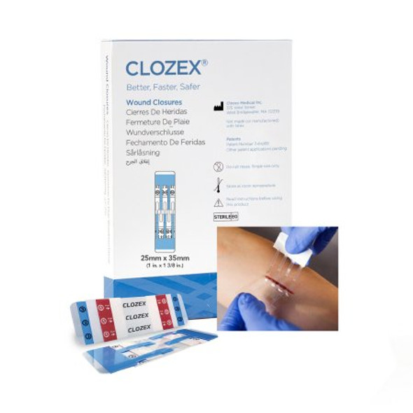 Skin Closure Device Clozex® 1 X 1-3/8 Inch Polyurethane, Polyester, Medical Grade Acrylic Interlaced Closure Strip Clear CL1025S Box/10
