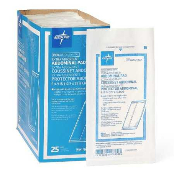 Abdominal Pad 5 x 9 Inch 1 per Pack Sterile Rectangle NON21450 Case of 400 NON21450 MEDLINE 473055_CS