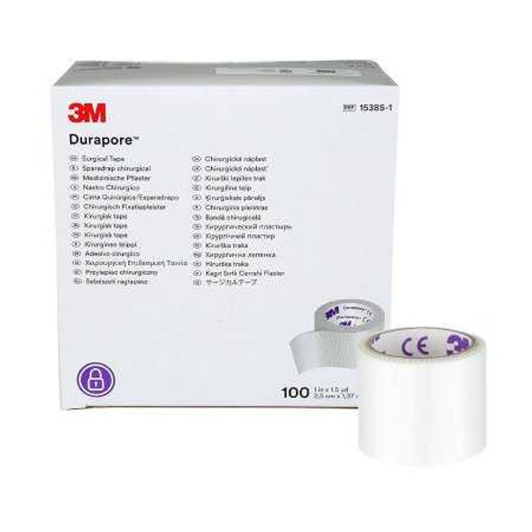 Medical Tape 3M™ Durapore™ White 1 Inch x 1-1/2 Yard Silk-Like Cloth NonSterile 1538S-1 Box of 100 1538S-1 3M™ Durapore™ 6020_BX