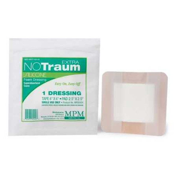 Foam Dressing NOTraum 4 x 4 Inch With Border Waterproof Backing Silicone Adhesive Square Sterile MP00454 Bag of 10 MP00454 NOTraum 1147986_BG