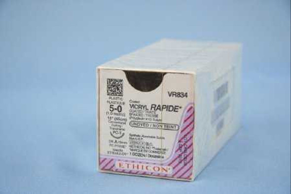 Absorbable Suture with Needle Coated Vicryl™ Rapide Polyglactin 910 PC-1 3/8 Circle Precision Conventional Cutting Needle Size 5 - 0 Braided VR834 Box of 12 VR834 Coated Vicryl™ Rapide 278849_BX