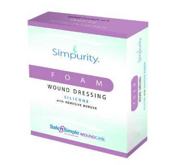 Foam Dressing Simpurity™ 3 x 3 Inch With Border Without Film Backing Silicone Face and Border Square Sterile SNS77733 Case of 192 SNS77733 Simpurity™ 1059065_CS
