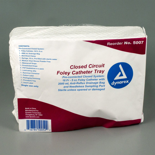 Closed Circuit Catheter Tray Dynarex Foley 18 Fr. 5 cc Balloon 5007 Pack of 1