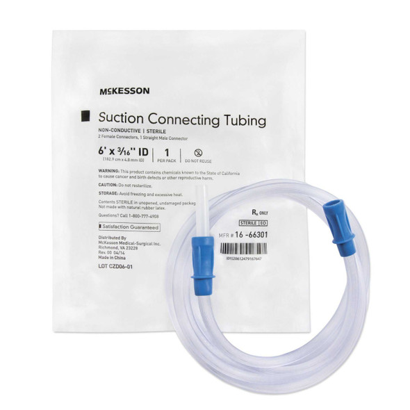 Suction Connector Tubing McKesson 6 Foot Length 3/16 Inch ID Sterile Female / Male Connector 16-66301 Case/50 16-66301 MCK BRAND 649122_CS