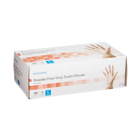 Exam Glove McKesson NonSterile Clear Powder Free Vinyl Ambidextrous Smooth Not Chemo Approved Large 14-138 Case/1500 14-138 MCK BRAND 832683_CS