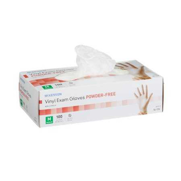 Exam Glove McKesson NonSterile Clear Powder Free Vinyl Ambidextrous Smooth Not Chemo Approved Medium 14-116 Case/1000 14-116 MCK BRAND 354439_CS