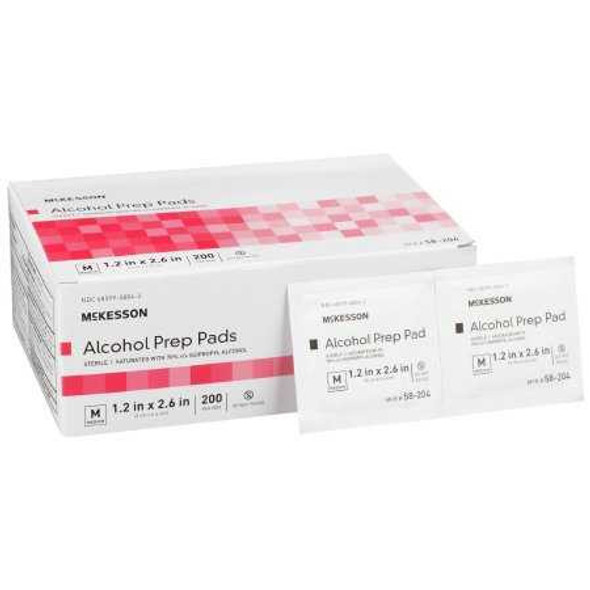 Alcohol Prep Pad McKesson Isopropyl Alcohol 70% Individual Packet Medium Sterile 58-204 Case/4000 MCK BRAND 191089_CS