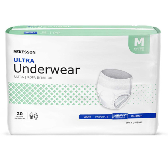 Adult Absorbent Underwear McKesson Ultra Pull On Medium Disposable Heavy Absorbency UWBMD Case/4 UWBMD MCK BRAND 724916_CS