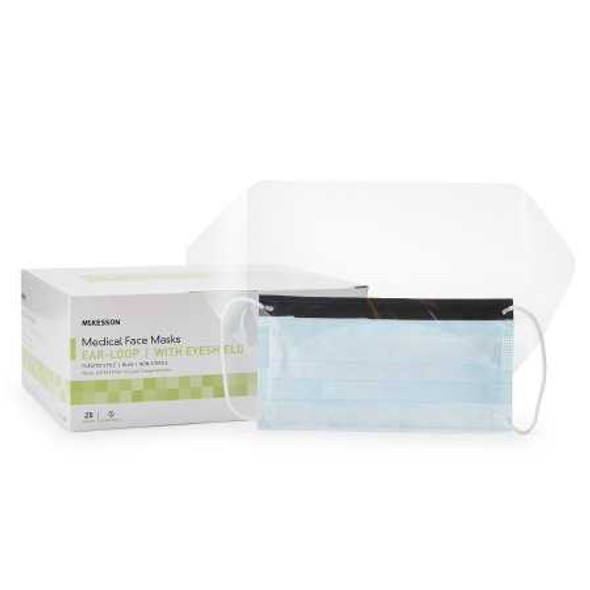 Procedure Mask with Eye Shield McKesson Pleated Earloops One Size Fits Most Blue 91-2600 Each/1 91-2600 MCK BRAND 226057_EA