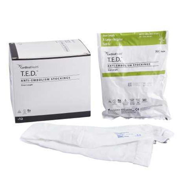 Anti-embolism Stockings T.E.D. Knee-high X-Large Regular White Inspection Toe 7604 Pair/2 7604 KENDALL HEALTHCARE PROD INC. 10213_PR