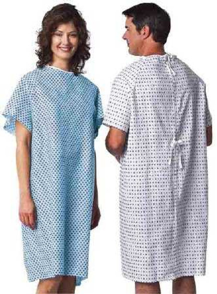 Patient Exam Gown One Size Fits Most Blue / White Print Adult V61-0100PT Each/1 V61-0100PT LEW JAN TEXTILE 1057875_EA