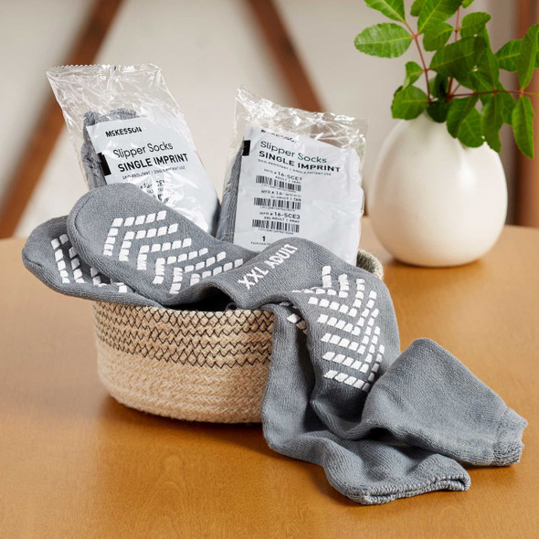 Slipper Socks McKesson Adult 2X-Large Gray Above the Ankle 16-SCE3 Pair/2 MCK BRAND 1038461_PR