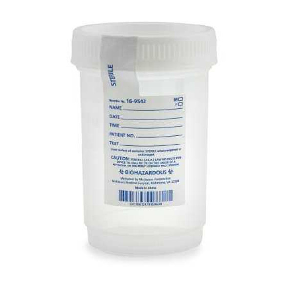 Specimen Container for Pneumatic Tube Systems McKesson Polypropylene Screw Cap 120 mL 4 oz. Sterile 16-9542 Pack/75 16-9542 MCK BRAND 503927_BG