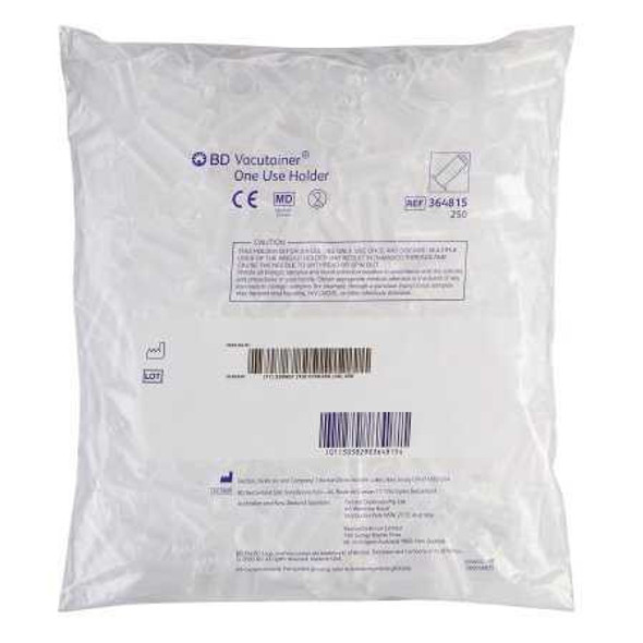 Tube Holder BD Vacutainer Standard Size Clear Non-Stackable Single Use 250 / Shelf Pack For 13 mm and 16 Diameter Tubes 364815 Case/1000 364815 BECTON-DICKINSON 458363_CS