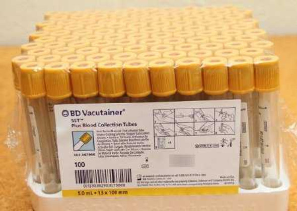 BD Vacutainer Plus Venous Blood Collection Tube Serum Tube Clot Activator / Separator Gel 13 X 100 mm 5 mL Gold BD Hemogard Closure Plastic Tube 367986 Case/1000 367986 BECTON-DICKINSON 207068_CS