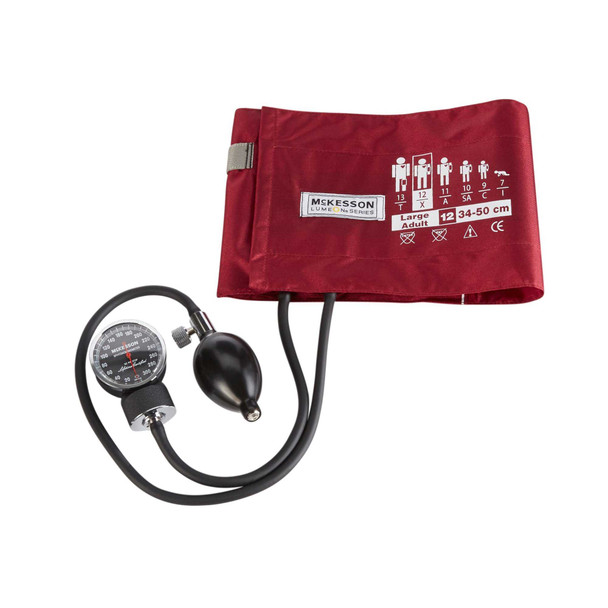 Aneroid Sphygmomanometer McKesson LUMEON Pocket Style Hand Held 2-Tube Large Adult Arm 01-720-12XBDGM Case/20 01-720-12XBDGM MCK BRAND 803187_CS