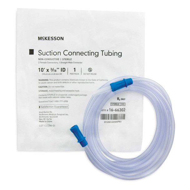 Suction Connector Tubing McKesson 10 Foot Length 3/16 Inch ID Sterile Female / Male Connector 16-66302 Case/50 16-66302 MCK BRAND 649123_CS