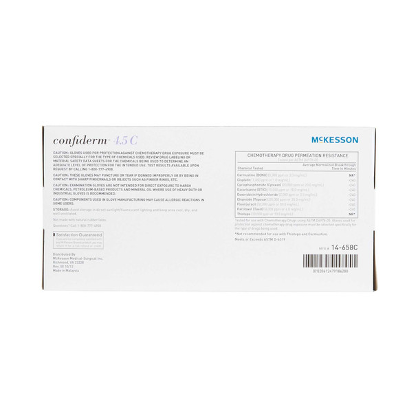 Exam Glove McKesson Confiderm 4.5C NonSterile Blue Powder Free Nitrile Ambidextrous Textured Fingertips Chemo Tested Large 14-658C Box/100 14-658C MCK BRAND 921604_BX