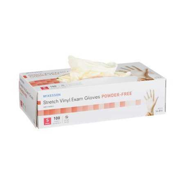 Exam Glove McKesson NonSterile Ivory Powder Free Stretch Vinyl Ambidextrous Smooth Not Chemo Approved Small 14-814 Box/100 14-814 MCK BRAND 409742_BX