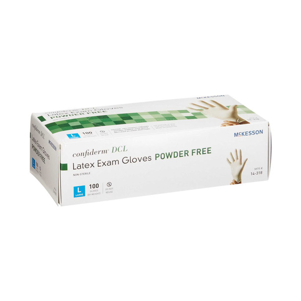 Exam Glove McKesson Confiderm NonSterile Ivory Powder Free Latex Ambidextrous Smooth Not Chemo Approved Large 14-318 Box/100 14-318 McKesson Confiderm 354437_BX